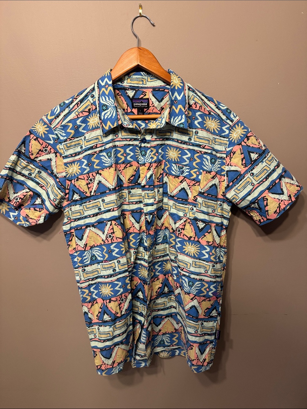 Patagonia Short-Sleeve Button-Down Camp Shirt - Blue, Pink, Cream